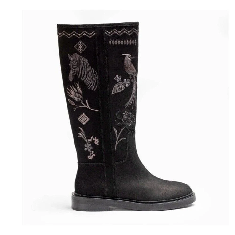 Johnny Was Watipaso Tall Embrodery Black Boot Sz 8